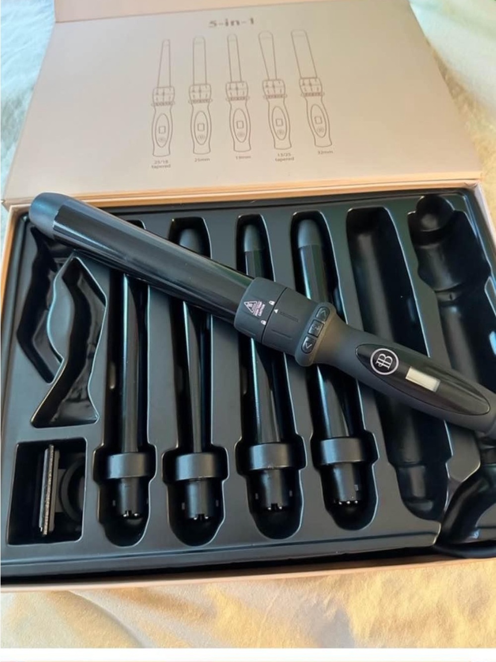 Interchangeable 5 in 1 Barrel Curling Wand Set in Gloss Black